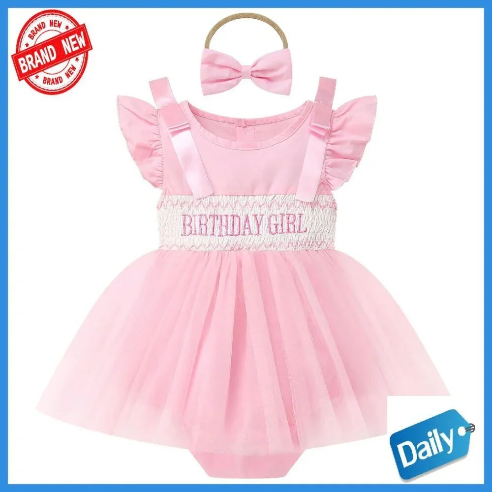 Baby Girl Birthday Tutu Romper Dress with Headband Set